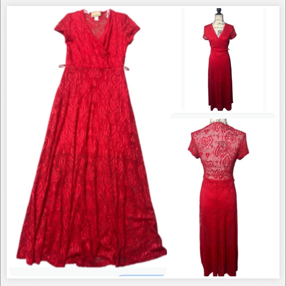 Ella Samani Y2K Red Lace Maxi Bohemian Wrap‎ Dress